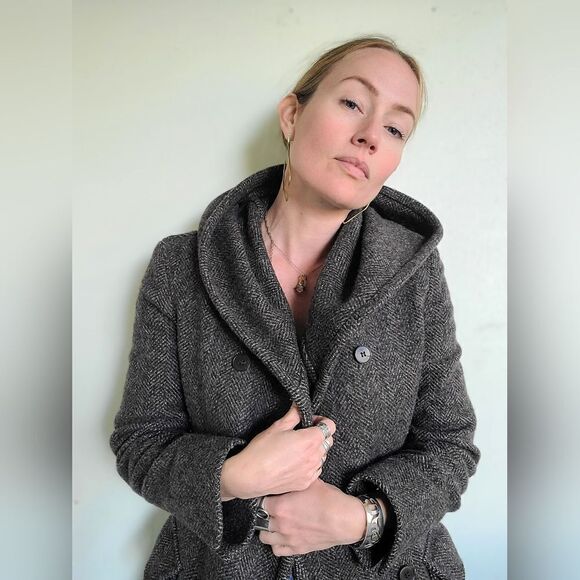 The Elvish Hooded Wool Double Breasted Trench Coat by m0851 S - Picture 4 of 16